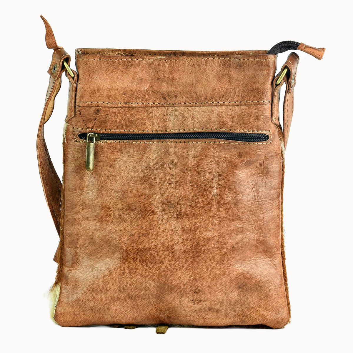 Farin leren heuptas en crossbodytas met koeienhuid, 15 × 3 × 20 cm