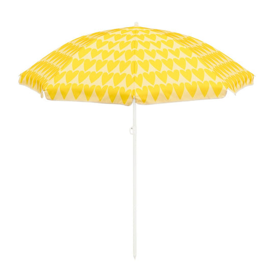 Gele strandparasol met hartjesprint Ø160 cm