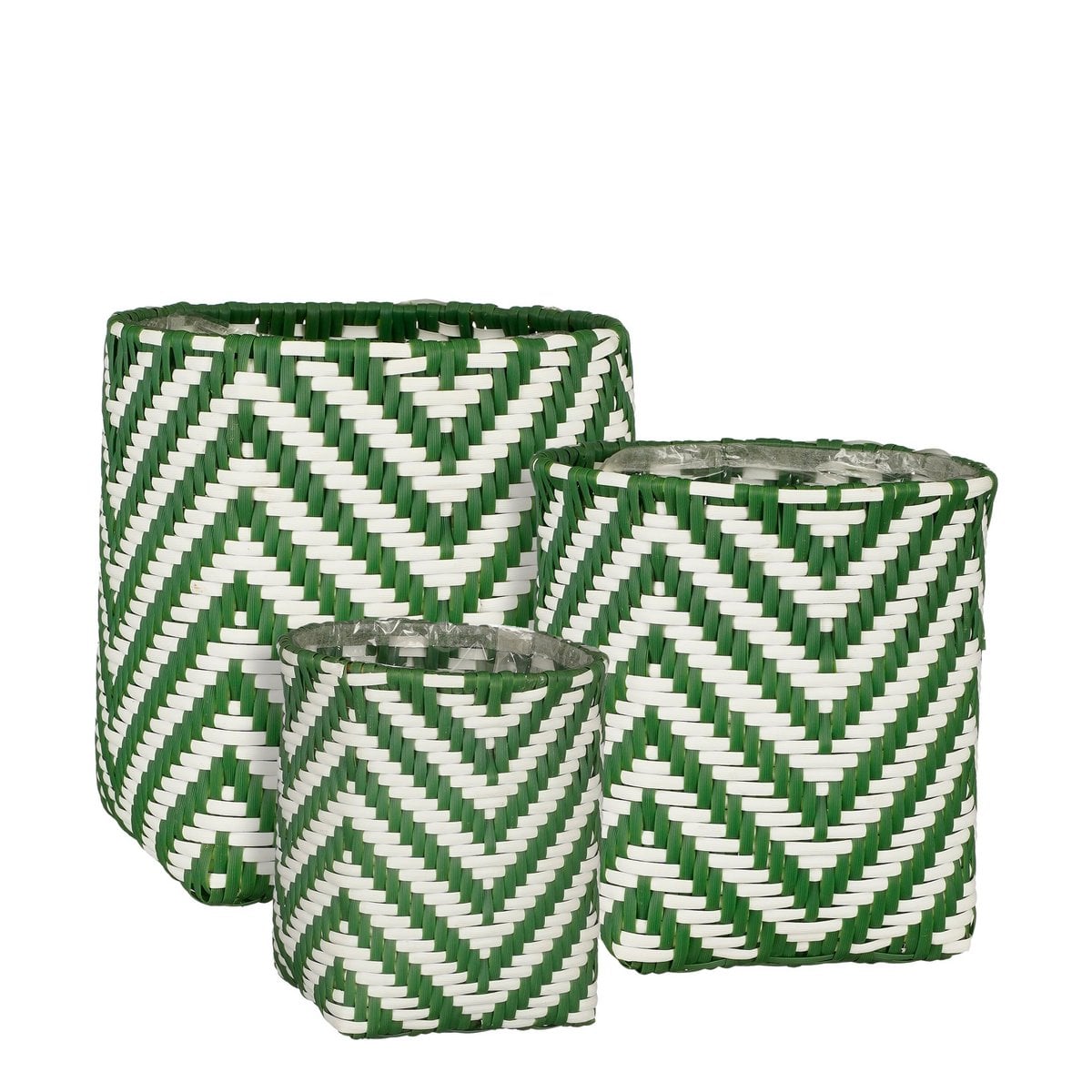 Merlijn plantenmanden, set van 3, groen en wit