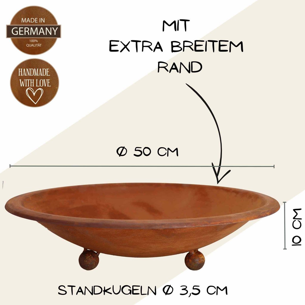 Roestkleurige plantschaal, 50, 60 of 72 cm