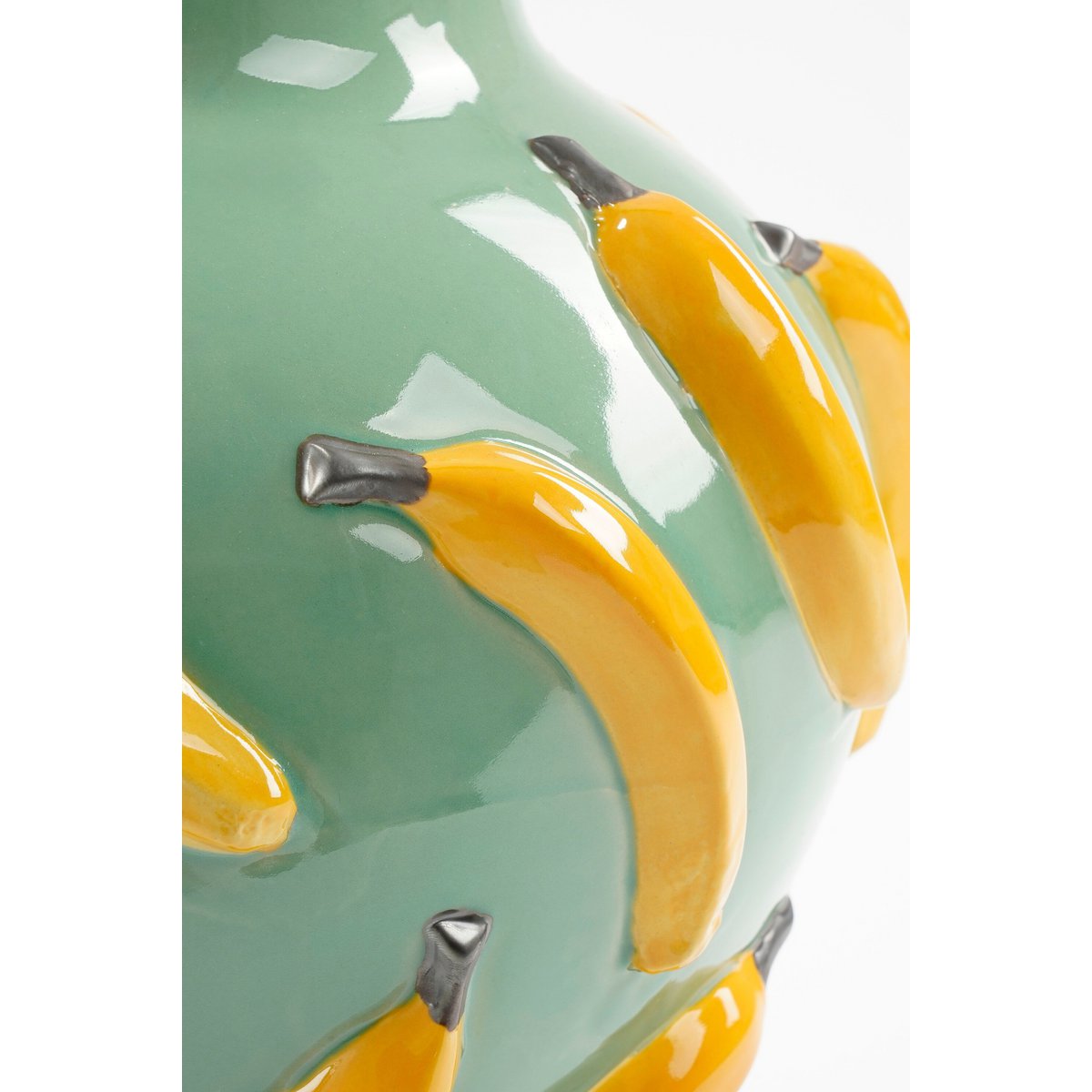 Mica Decorations Moza Vaas – Keramiek Groen met Bananenprint (H37,5 x Ø34 cm)