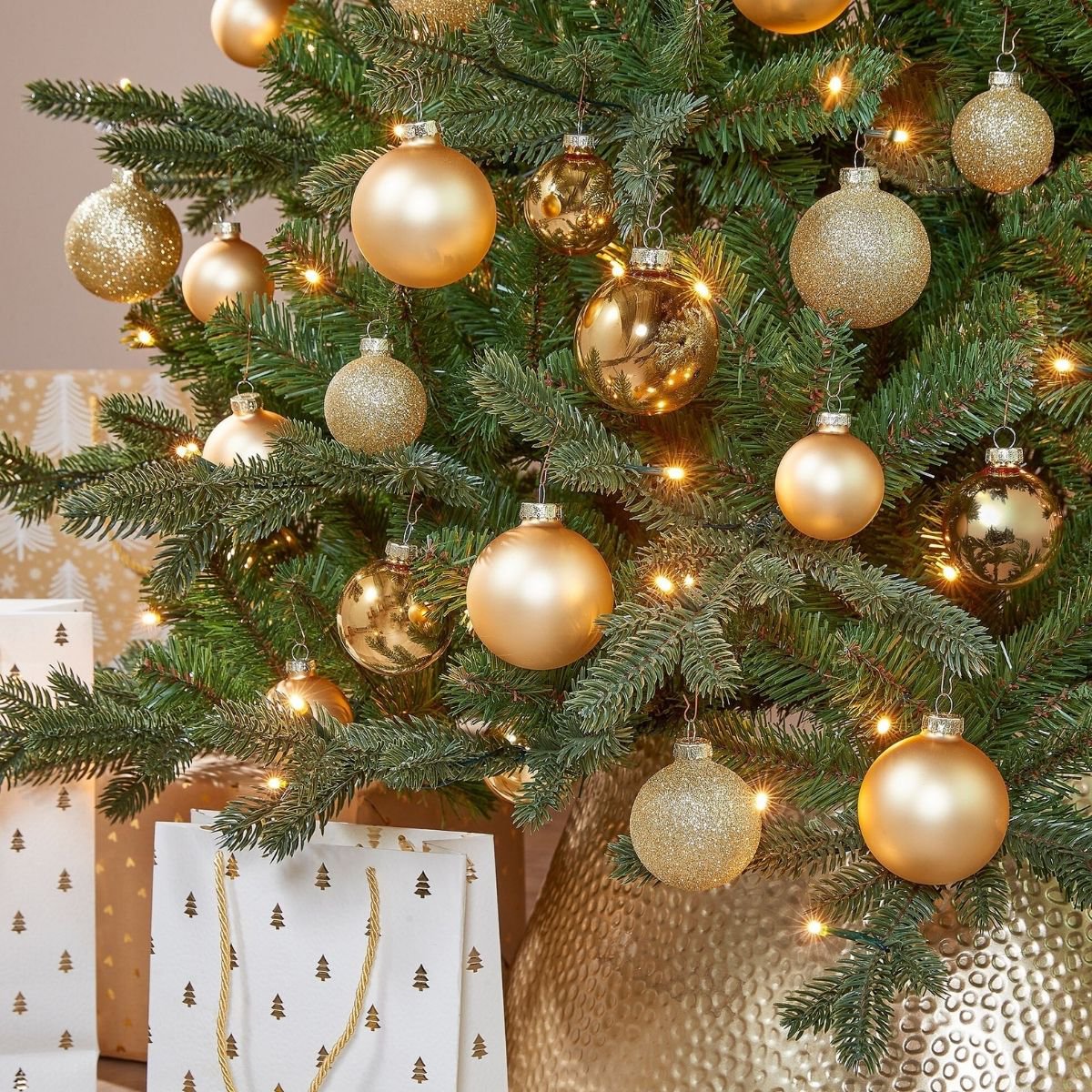 Goudkleurige glazen kerstballen, set 42 stuks