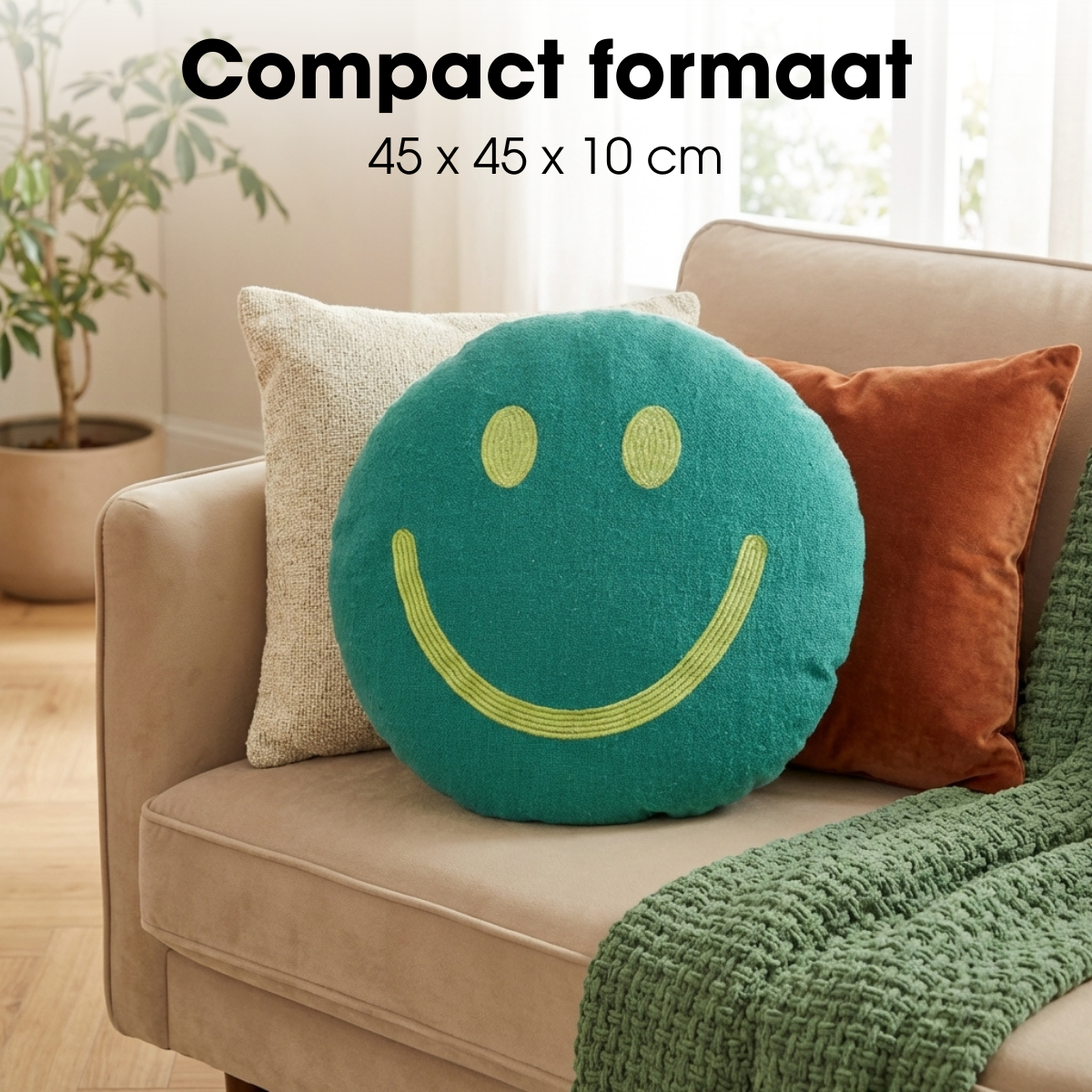 Sierkussen smiley groen rond, Ø45 cm