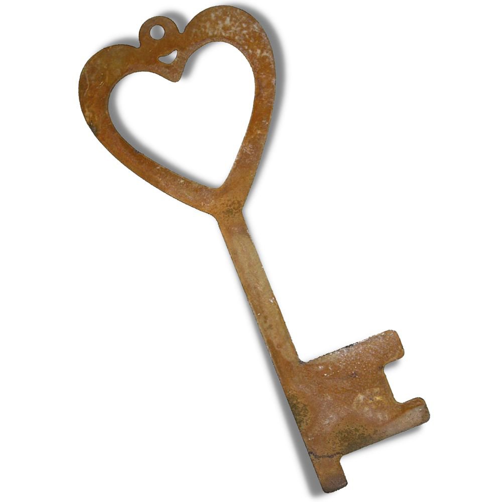 Hartsleutel hangdecoratie met roestpatina, 15 × 6 × 0,1 cm