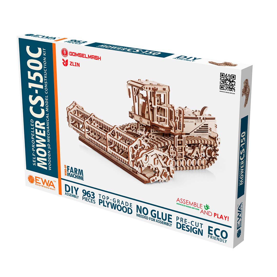 3D mechanische houten puzzel maaier CS-150C 31,5 × 26,1 × 14,5 cm – 963 stukjes