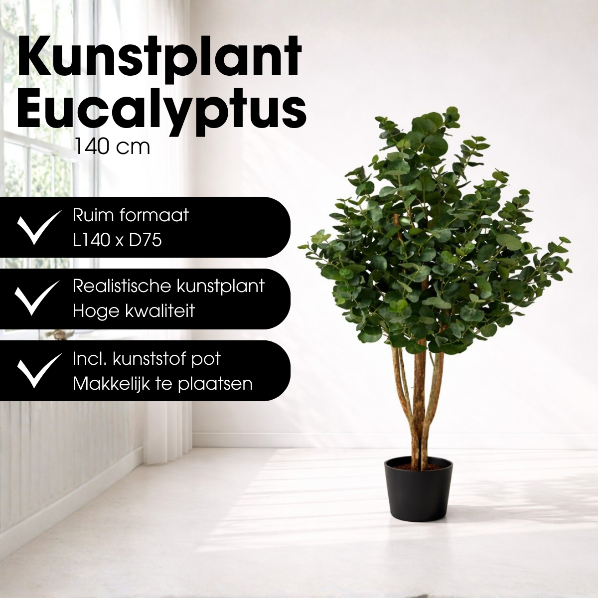 Eucalyptusboom kunstplant, 140 cm