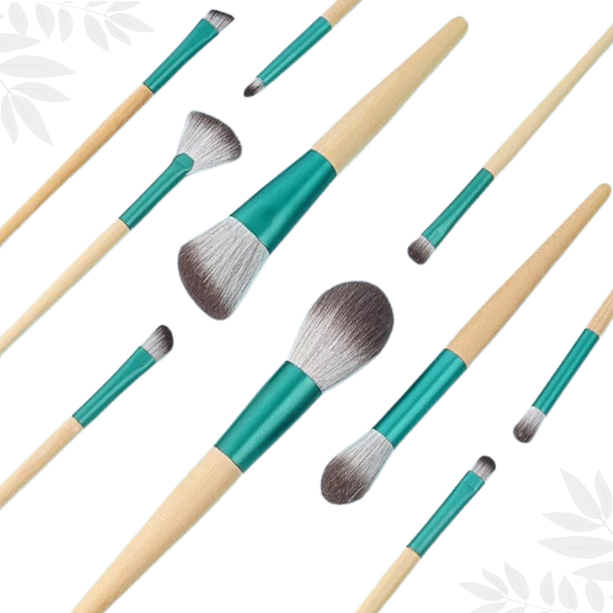 Bamboe make-up kwastenset met bewaartasje, 10 stuks