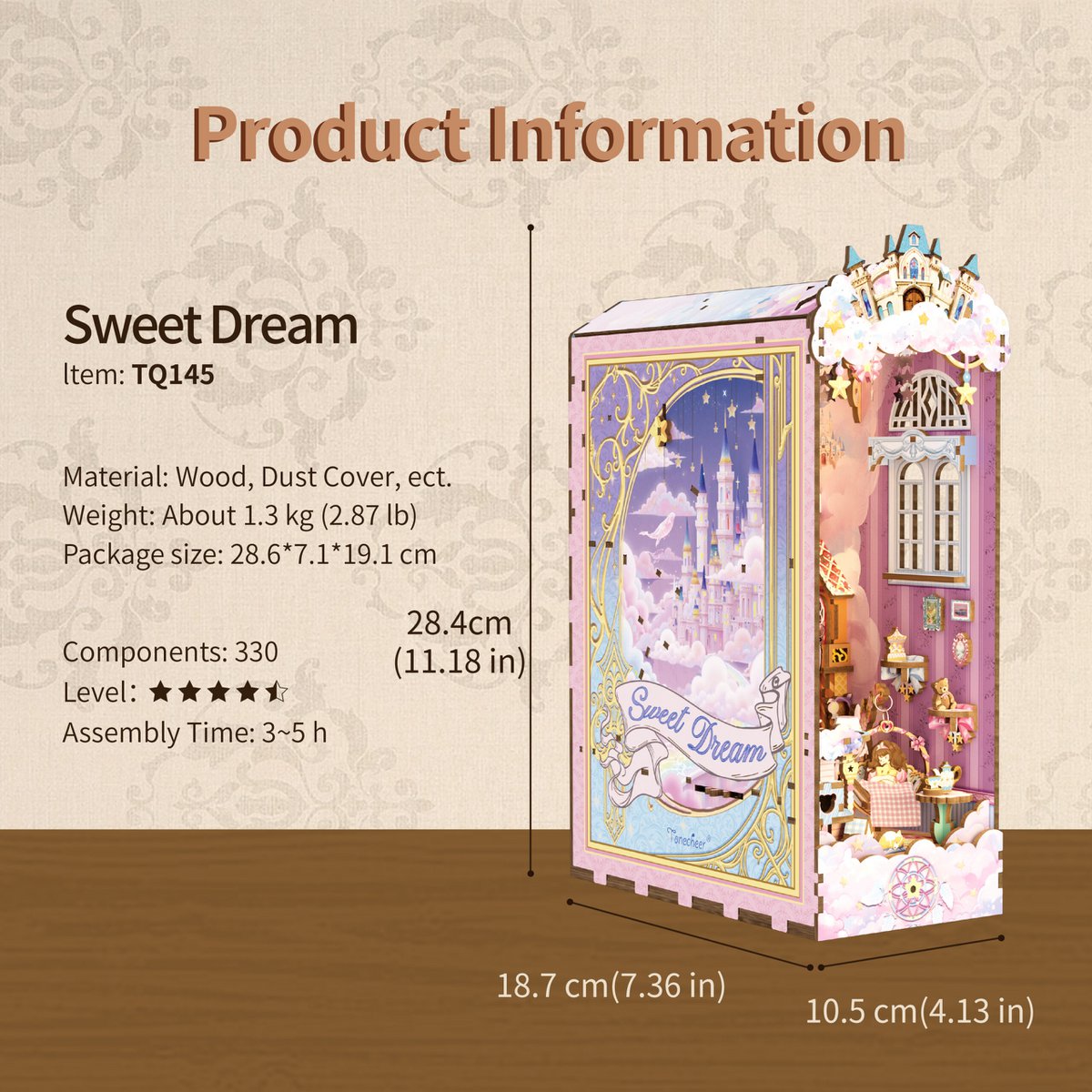 Sweet Dream book nook, 10,5 × 18,7 × 28,4 cm