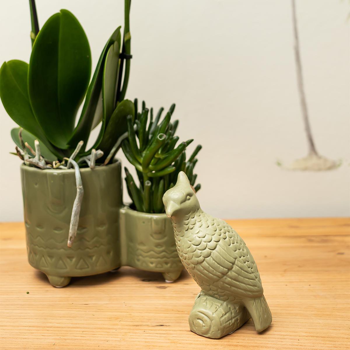Cockatoo ornament, wit keramiek, 12 cm
