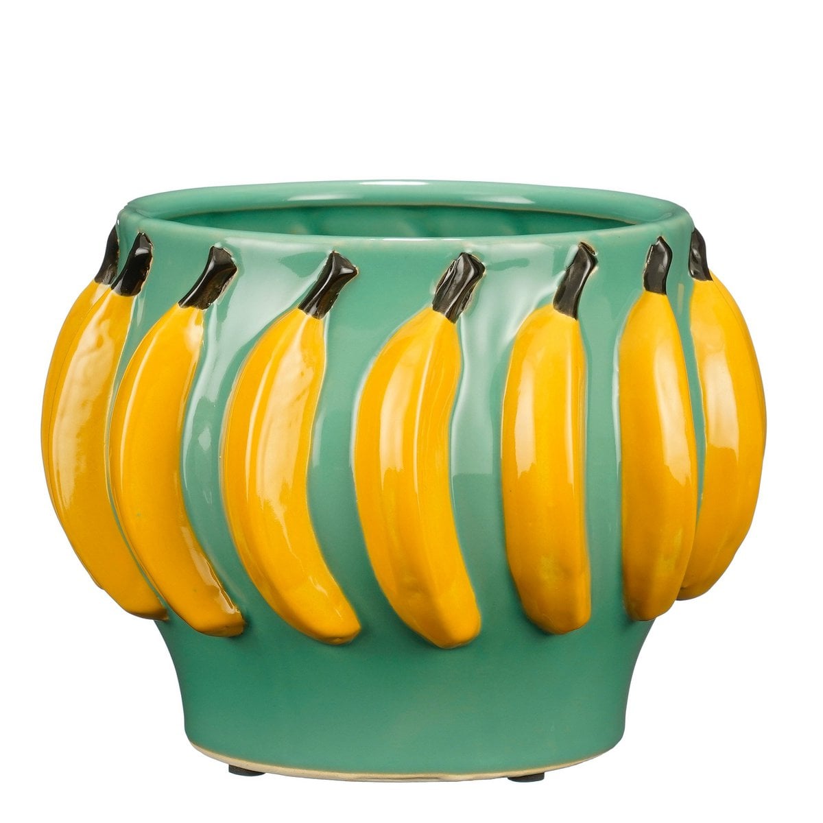 Moza bloempot, keramiek, groen met bananen, Ø 24 × 18 cm