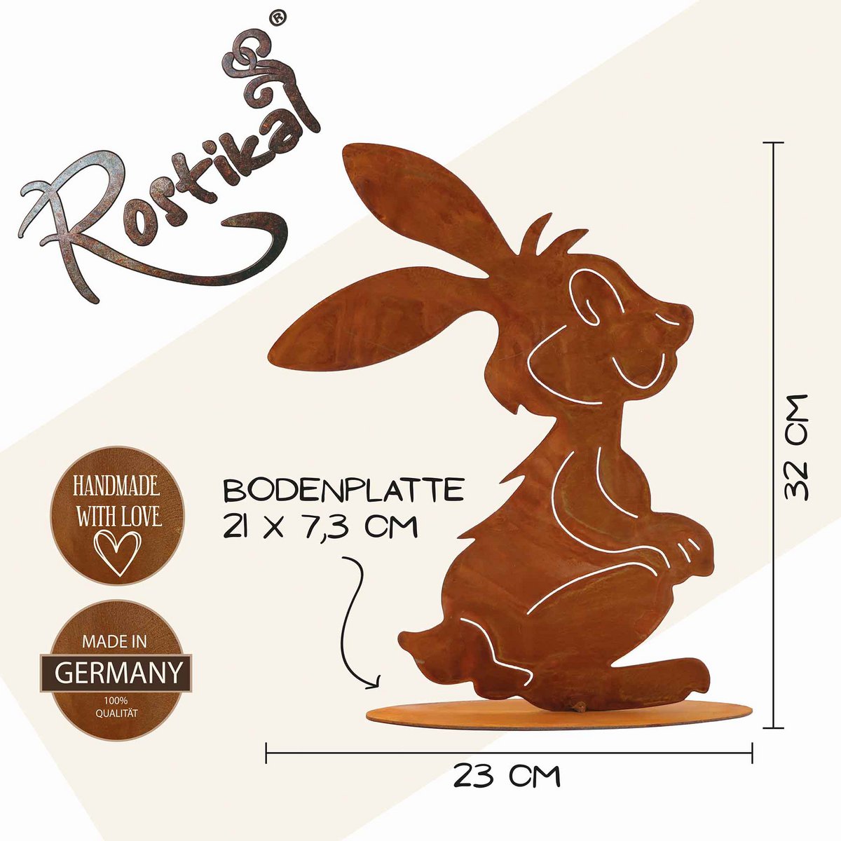 Roestmetalen paashaas Herbert, ca. 23 x 32 cm
