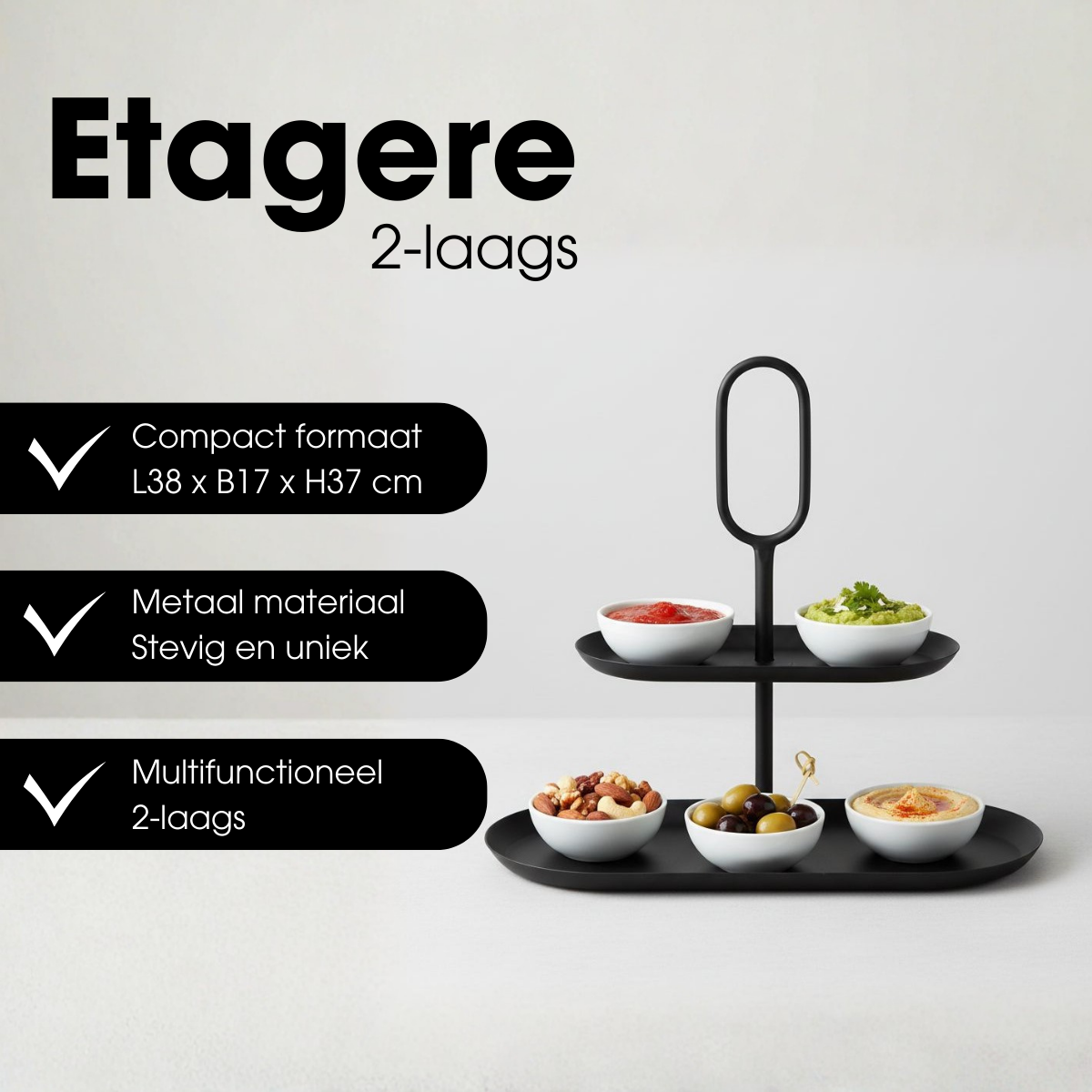 Mica Decorations Rama Etagère – 2-laags Zwart Metaal
