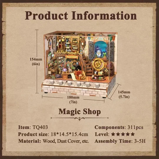 3D diy houten puzzel miniature house magic shop, 15,4 cm
