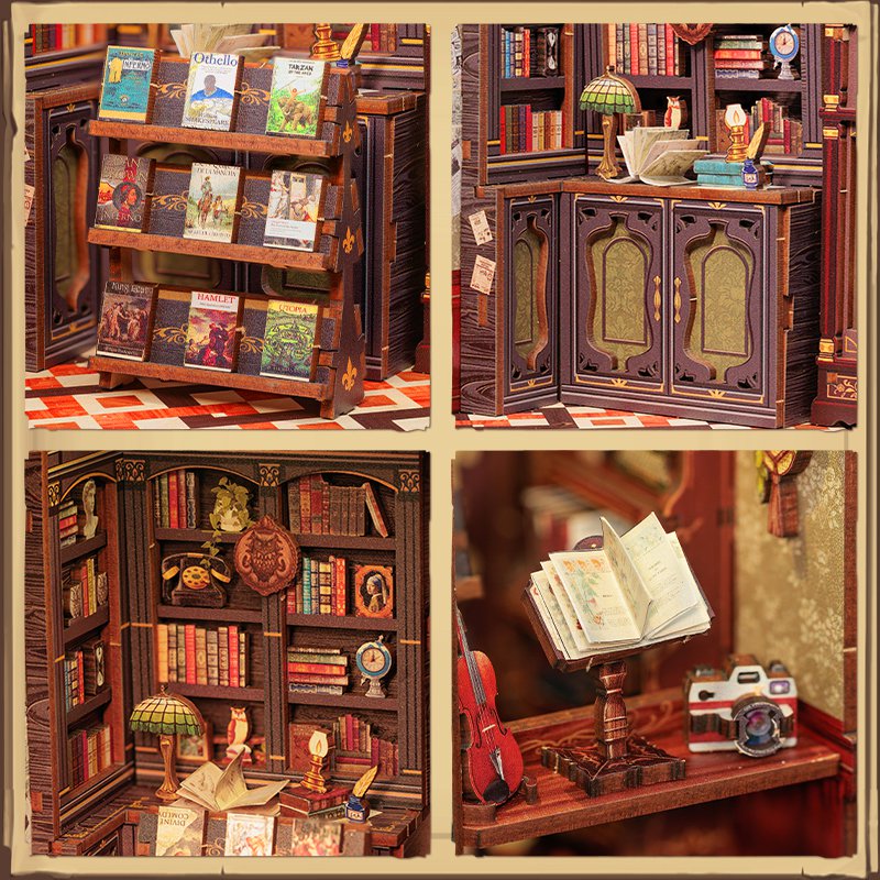 DIY book nook Owl Bookstore, 17 cm