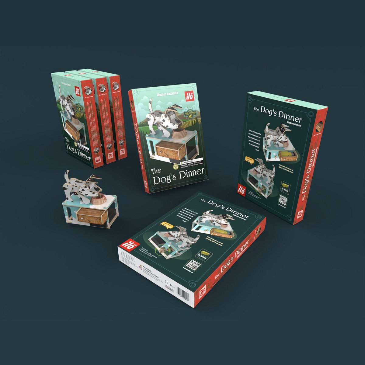 3D mechanische houten puzzel hond bij voerbak 12,5 × 13 × 13,5 cm – 53 stukjes
