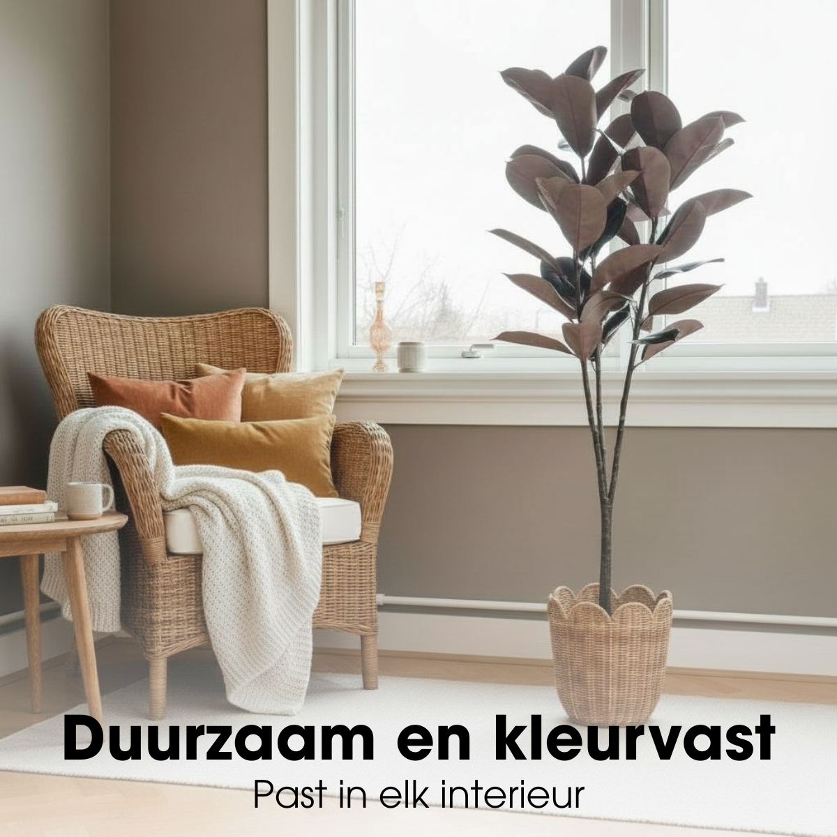 Rubberplant kunstplant, roodbruin, 90 cm, Ø70 cm