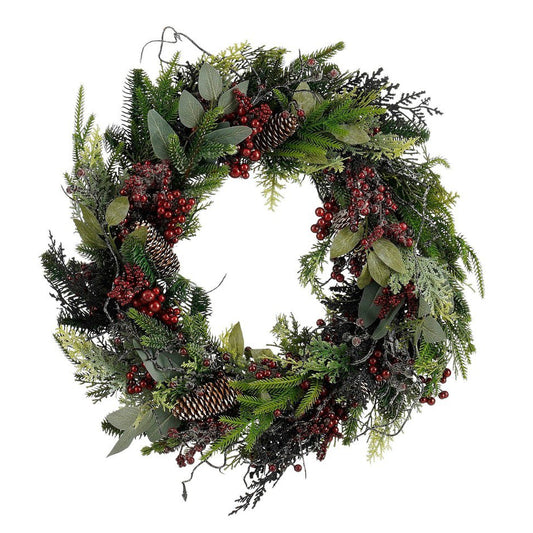 Kerstkrans Bodi Groen met rode bessen en dennenappels, Ø 50 cm