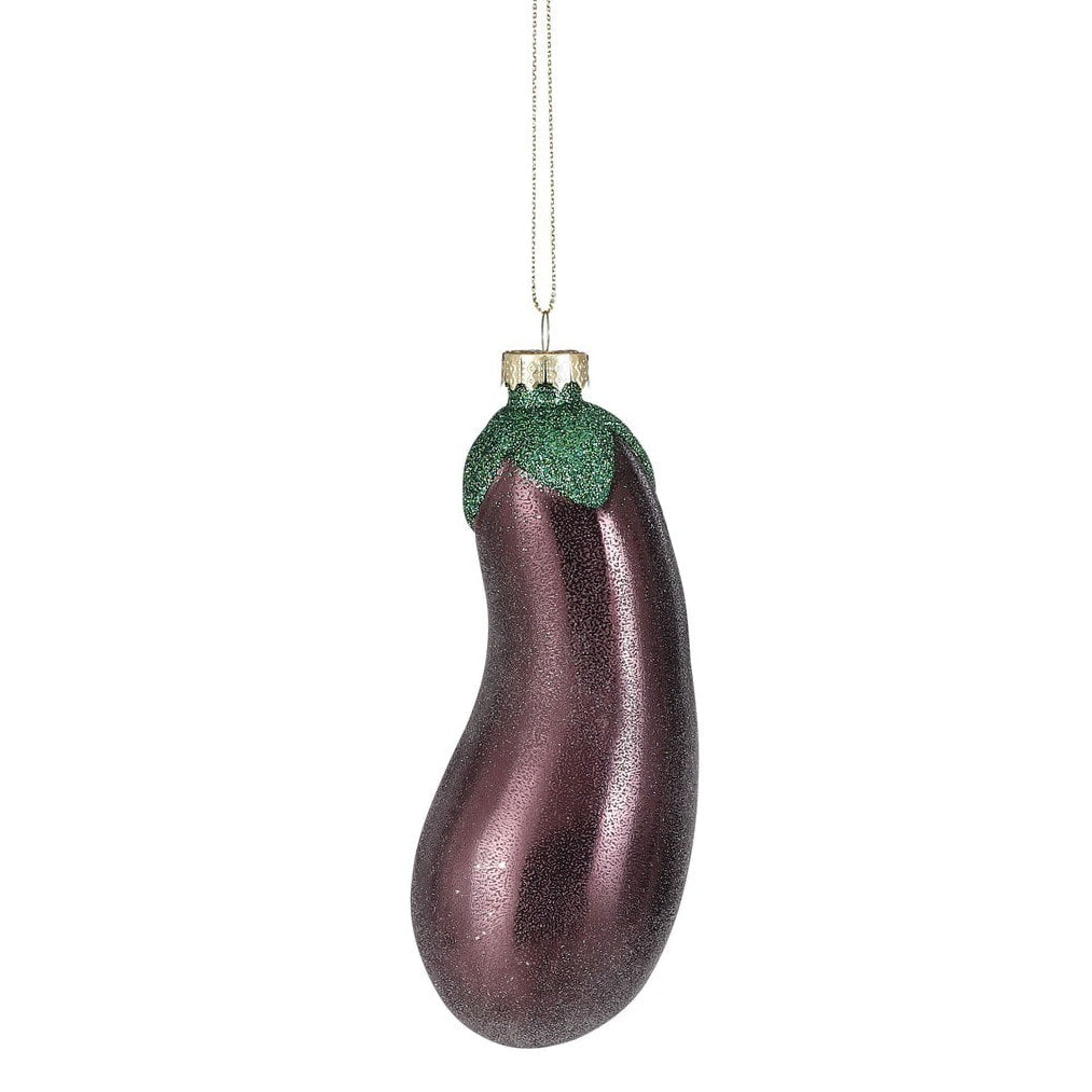 Aubergine kersthanger van glas, 13,5 cm