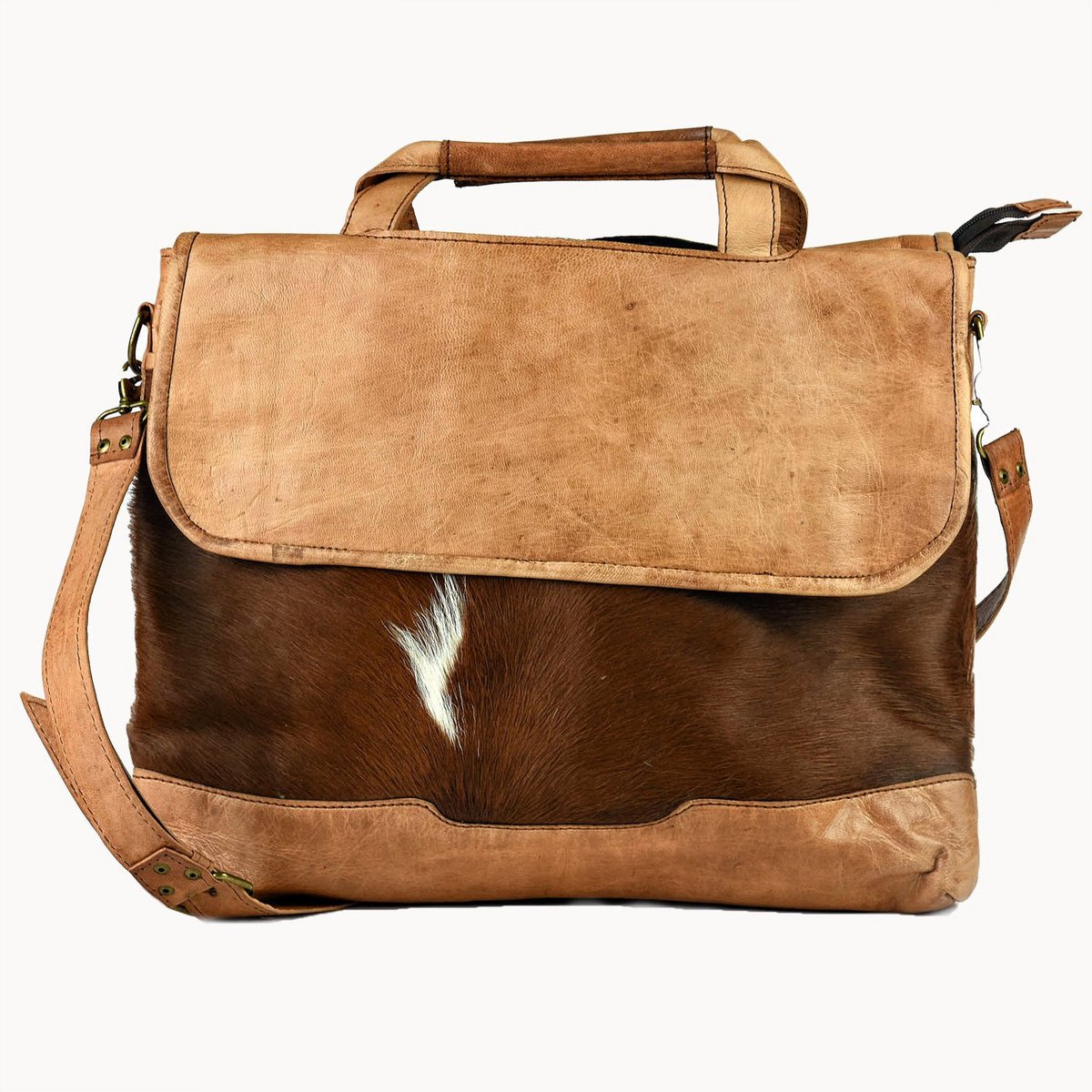 Rana leren tas met koeienvacht, 41 × 6 × 31 cm