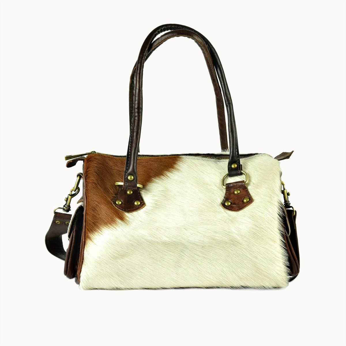 Yasmin leren handtas met koeienvacht, 30 × 15 × 19 cm