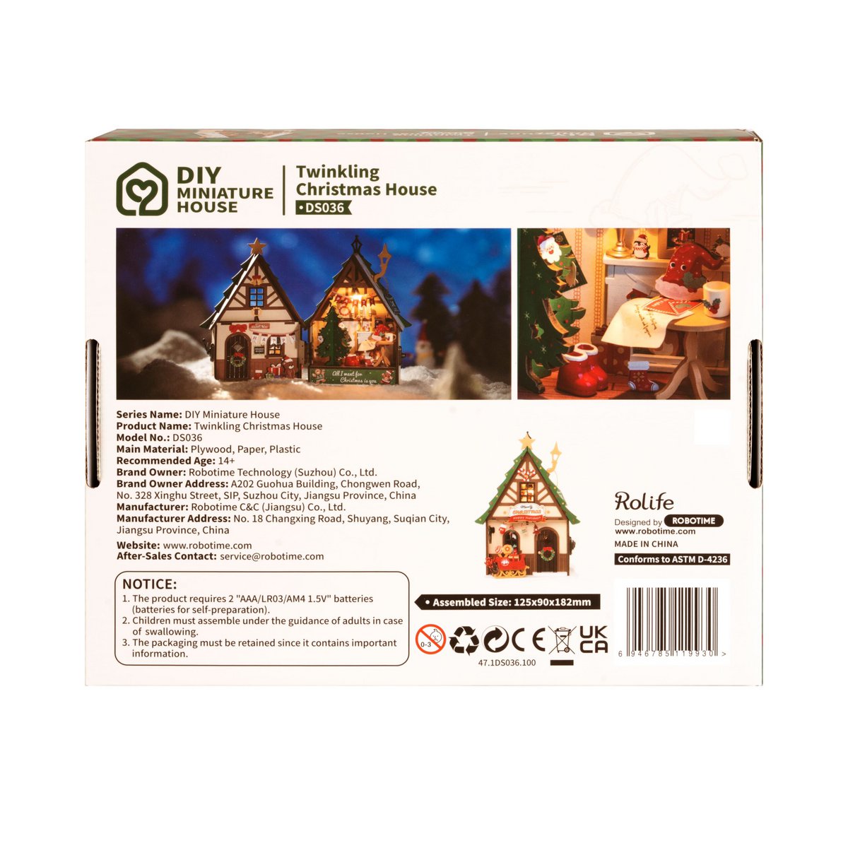 DIY huisje twinkling Christmas house, 18,2 cm