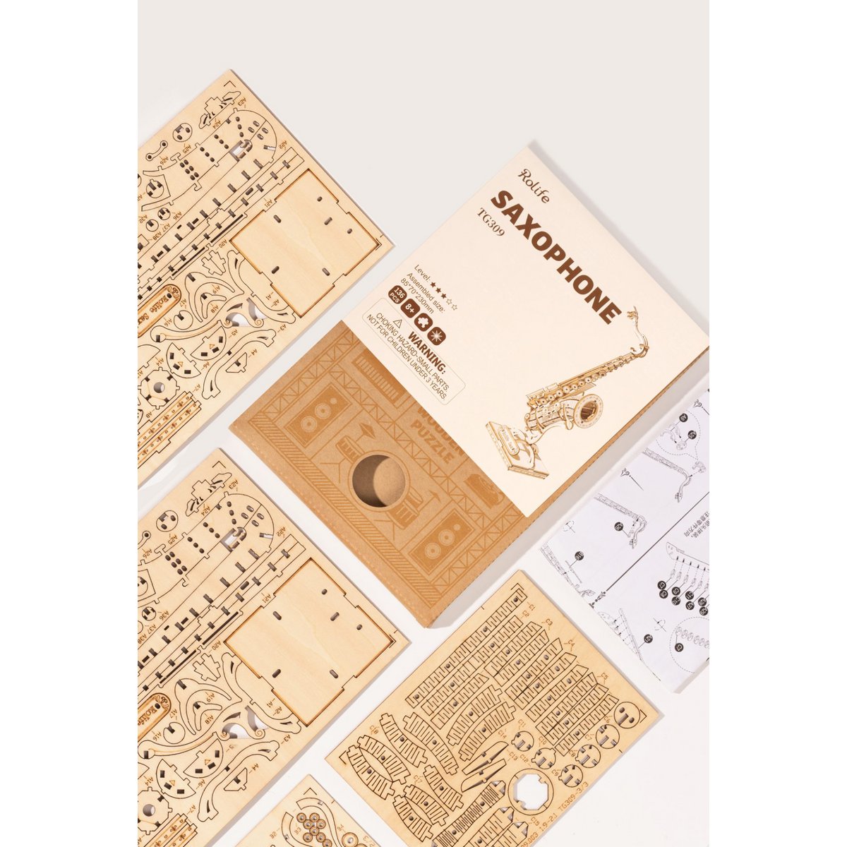 3D houten puzzel saxofoon 8,5 x 7 x 23 cm