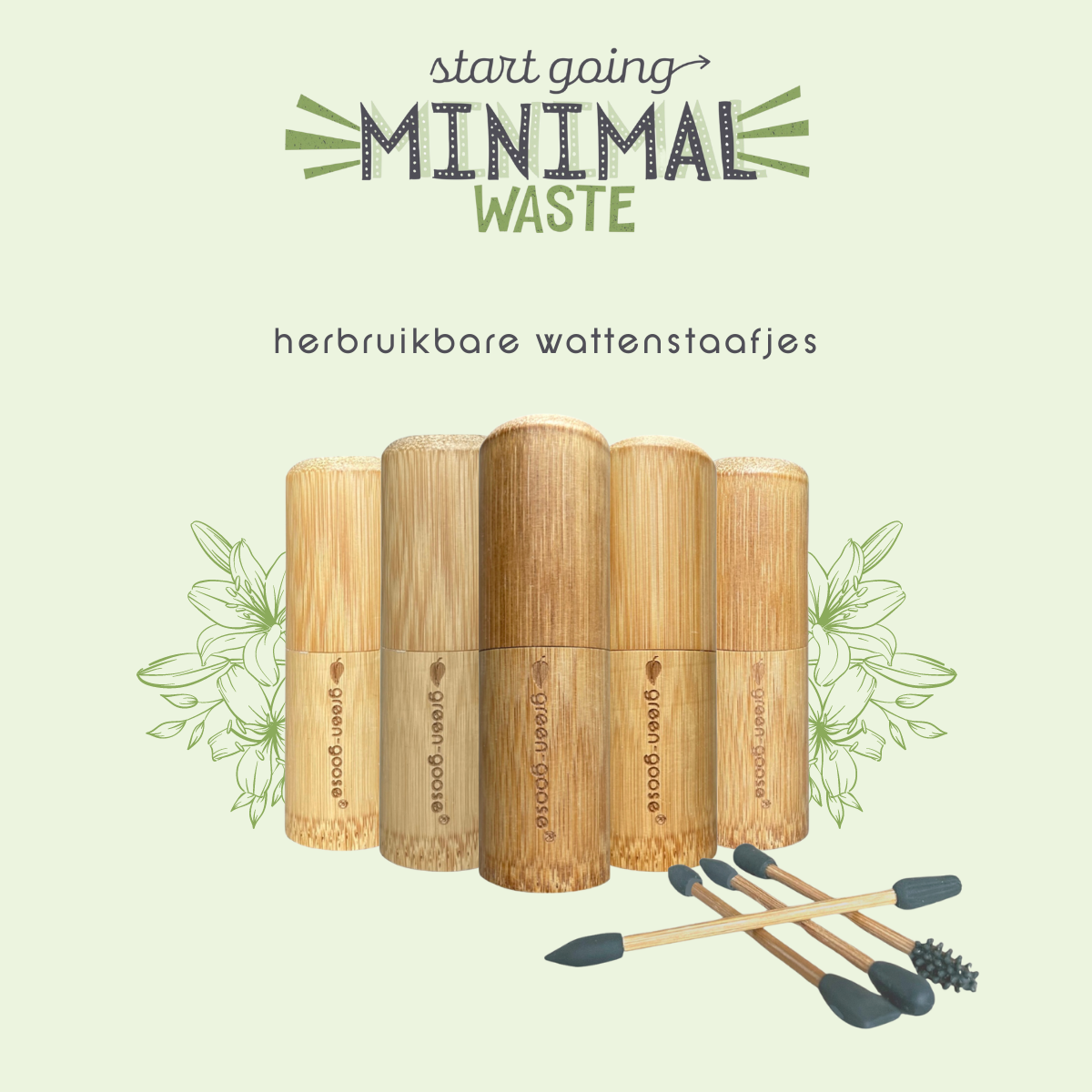 Herbruikbare wattenstaafjes, 4 stuks met bamboe houder