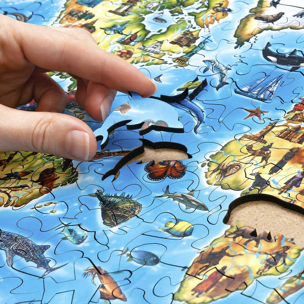 Houten legpuzzel World Map in kleur 501 stukjes, 55 × 39,3 cm