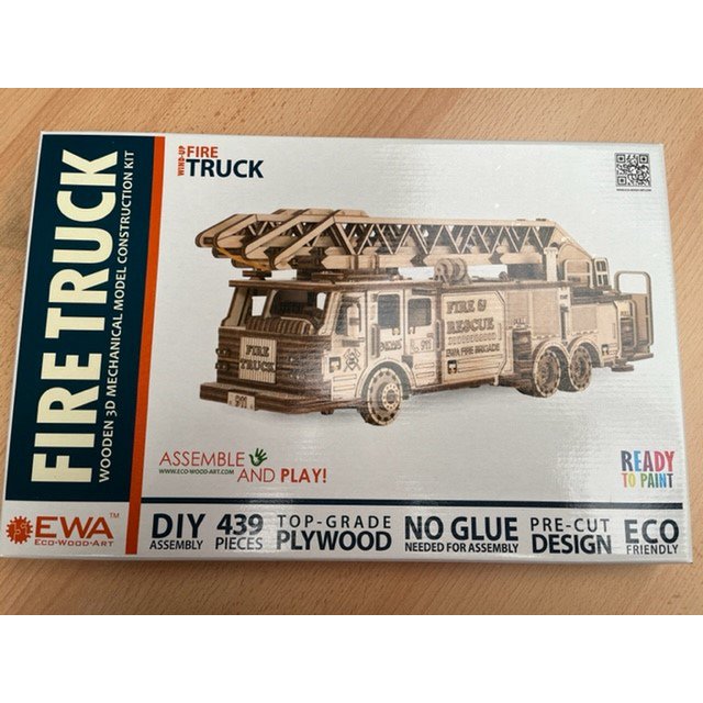 Houten mechanische puzzel Fire Truck, 439 onderdelen, 37.8 x 9.8 x 12.2 cm
