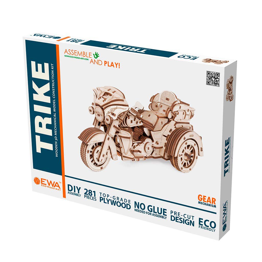 3D mechanische houten puzzel trike motor 22,6 × 11,1 × 11,1 cm – 281 stukjes
