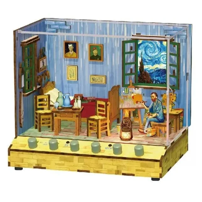 DIY miniatuurhuis Vincent’s Bedroom met geluid en stofkap, 18 cm