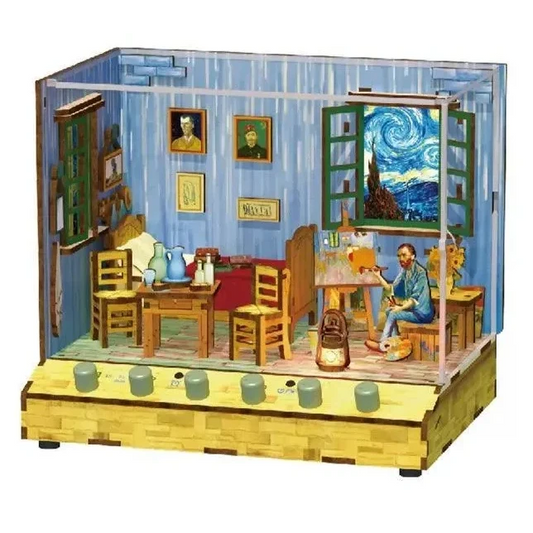 DIY miniatuurhuis Vincent’s Bedroom met geluid en stofkap, 18 cm
