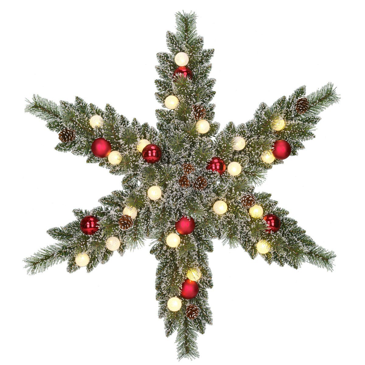 Kaprun besneeuwde kerstkrans in stervorm met verlichting, Ø90 cm