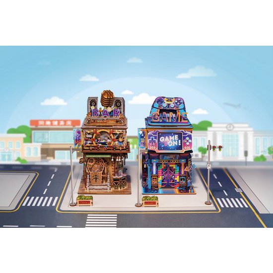 3D houten bouwpakket punk bar bureau organizer 15 × 14 × 25 cm – 161 stukjes