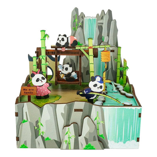 DIY 3D houten muziekdoos Panda's Home, 13 x 10,3 x 13,8 cm