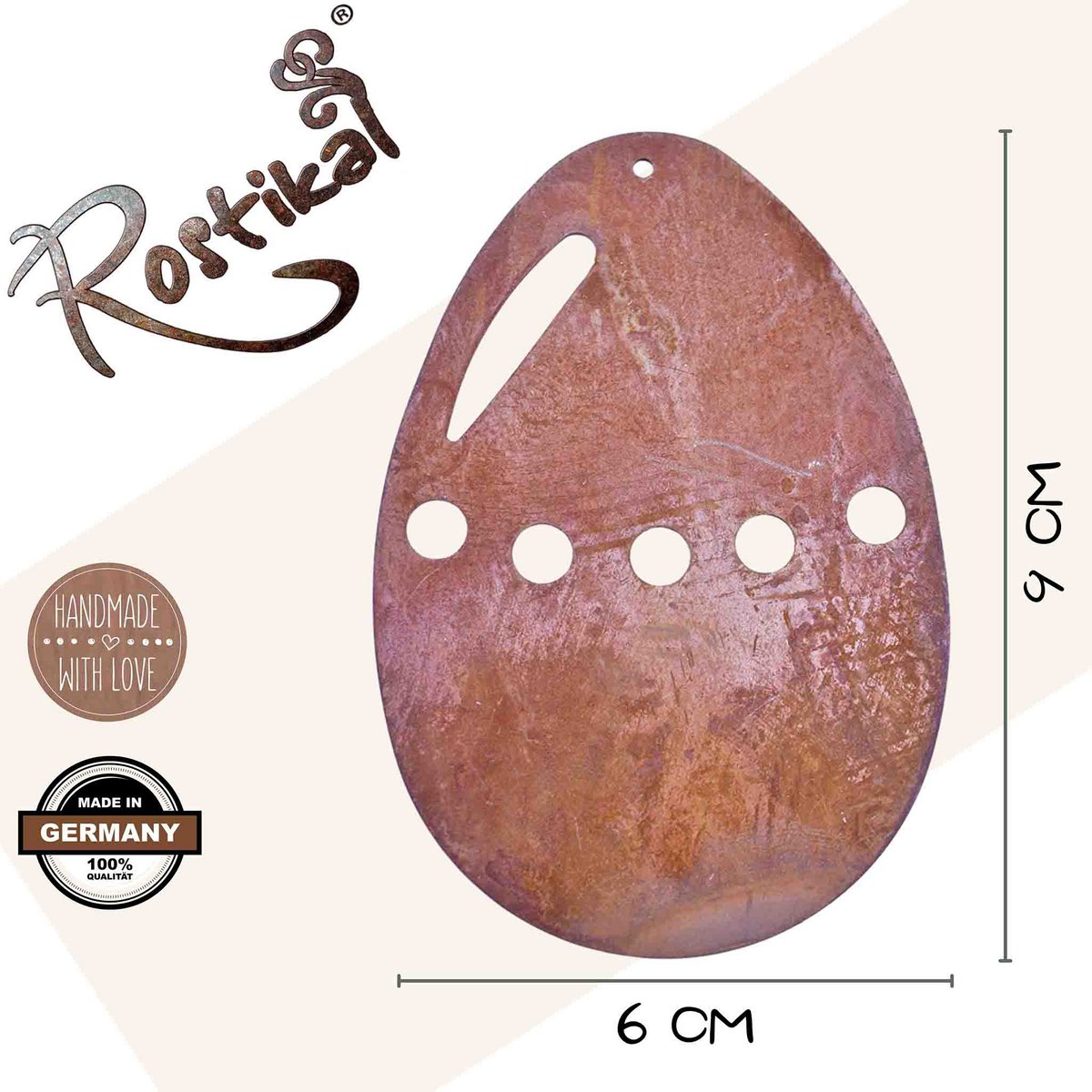 Roest paasei hanger, 9 x 6 cm