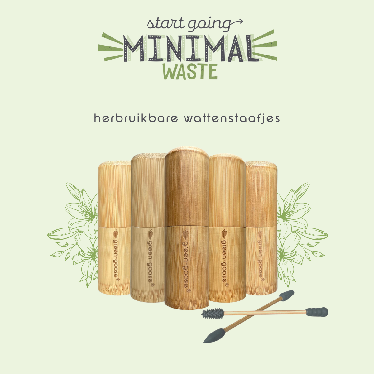 Herbruikbare wattenstaafjes, 2 stuks met bamboe houder
