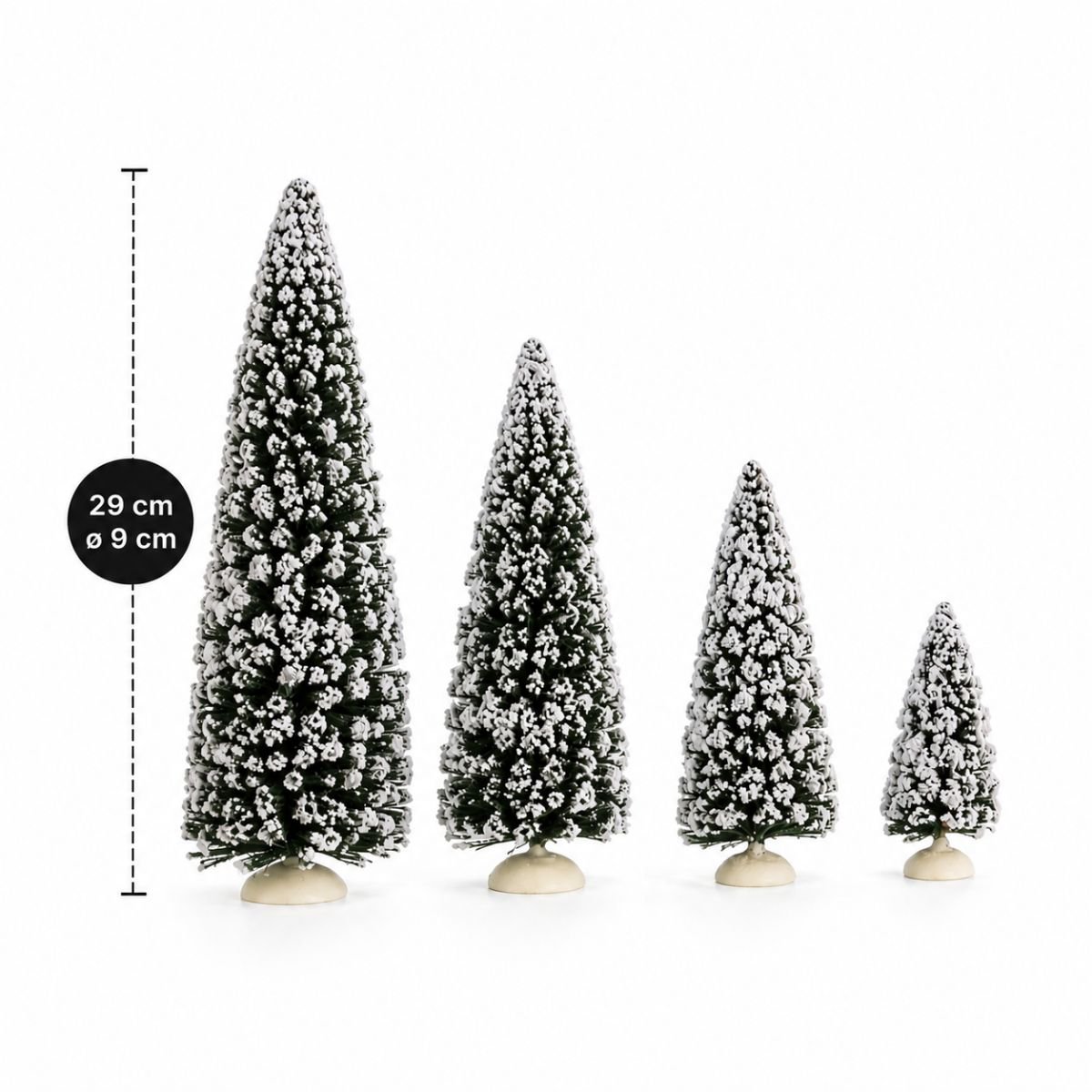 Kerstdorp besneeuwde dennenbomen set, 12 stuks, verschillende hoogtes