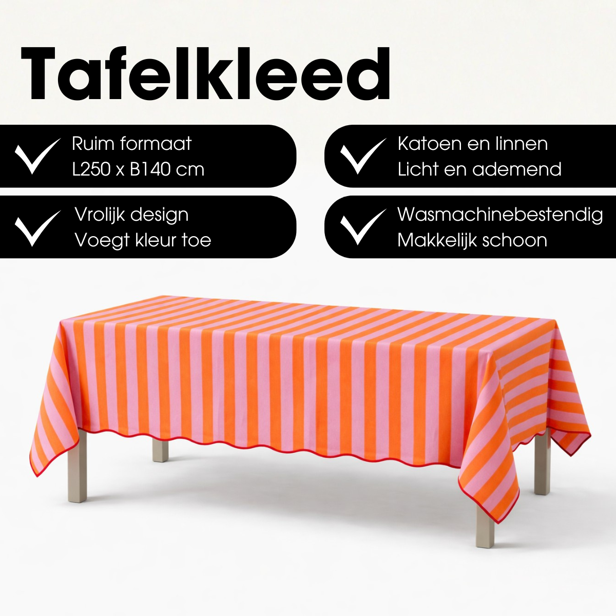 Tafelkleed oranje/roze gestreept 250 x 140 cm