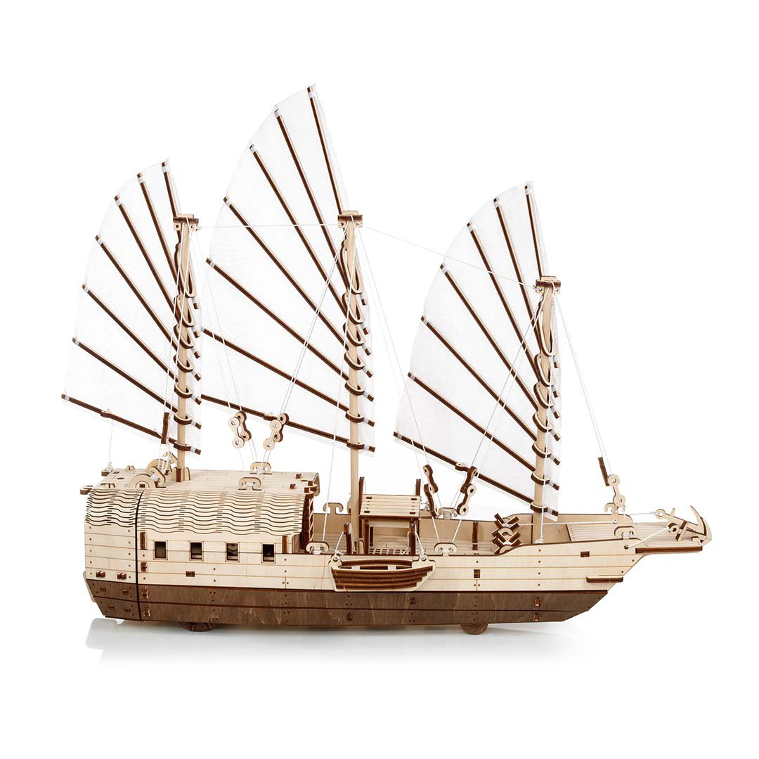 3D mechanische houten puzzel Djong schip 38,5 × 16,5 × 46,2 cm – 246 stukjes