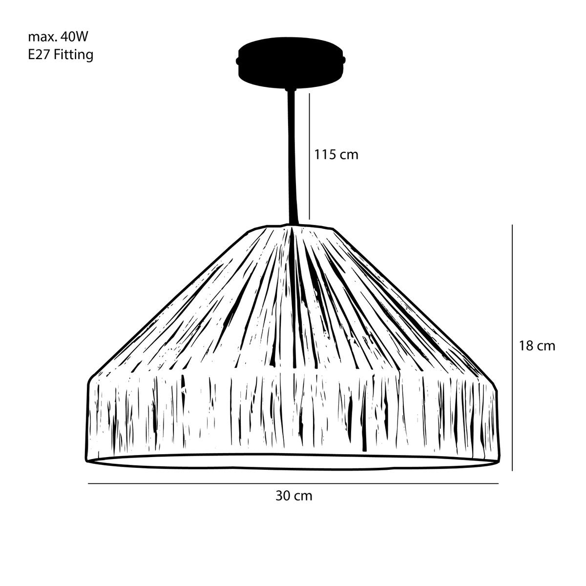 Elisa hanglamp raffia zwart Ø30 cm