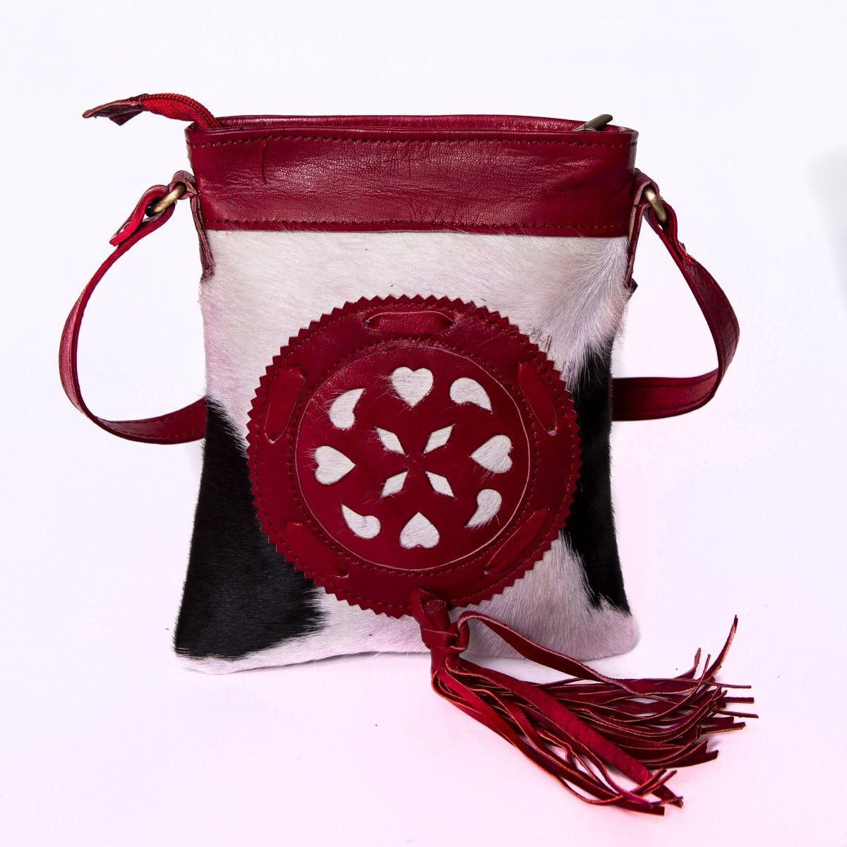 Farin leren heuptas en crossbodytas met koeienhuid, 15 × 3 × 20 cm