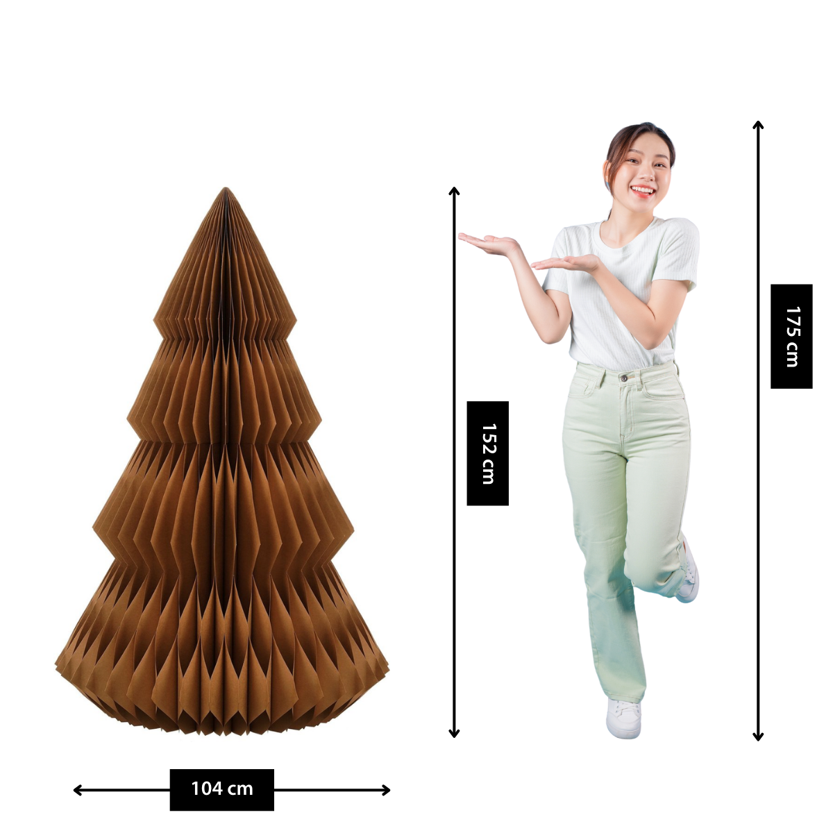 Bruine papieren kerstboom, opvouwbaar, Ø 104 × 152 cm