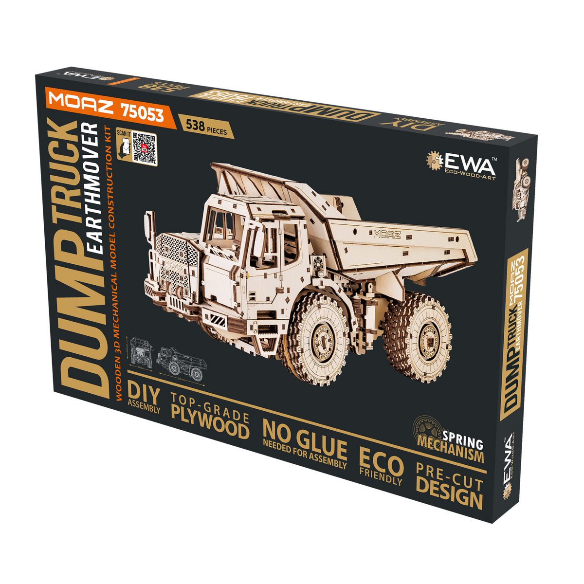 3D mechanische houten puzzel dump truck MOAZ 75053 33,6 × 15,4 × 14,9 cm – 538 stukjes