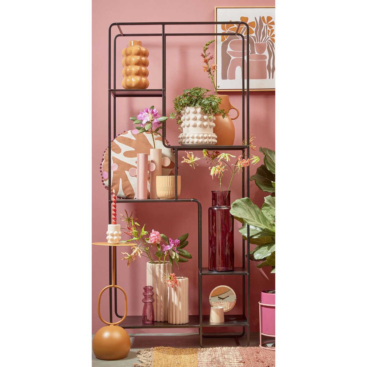 Jules, zwarte open kast met 5 planken, 76 x 30 x 178 cm