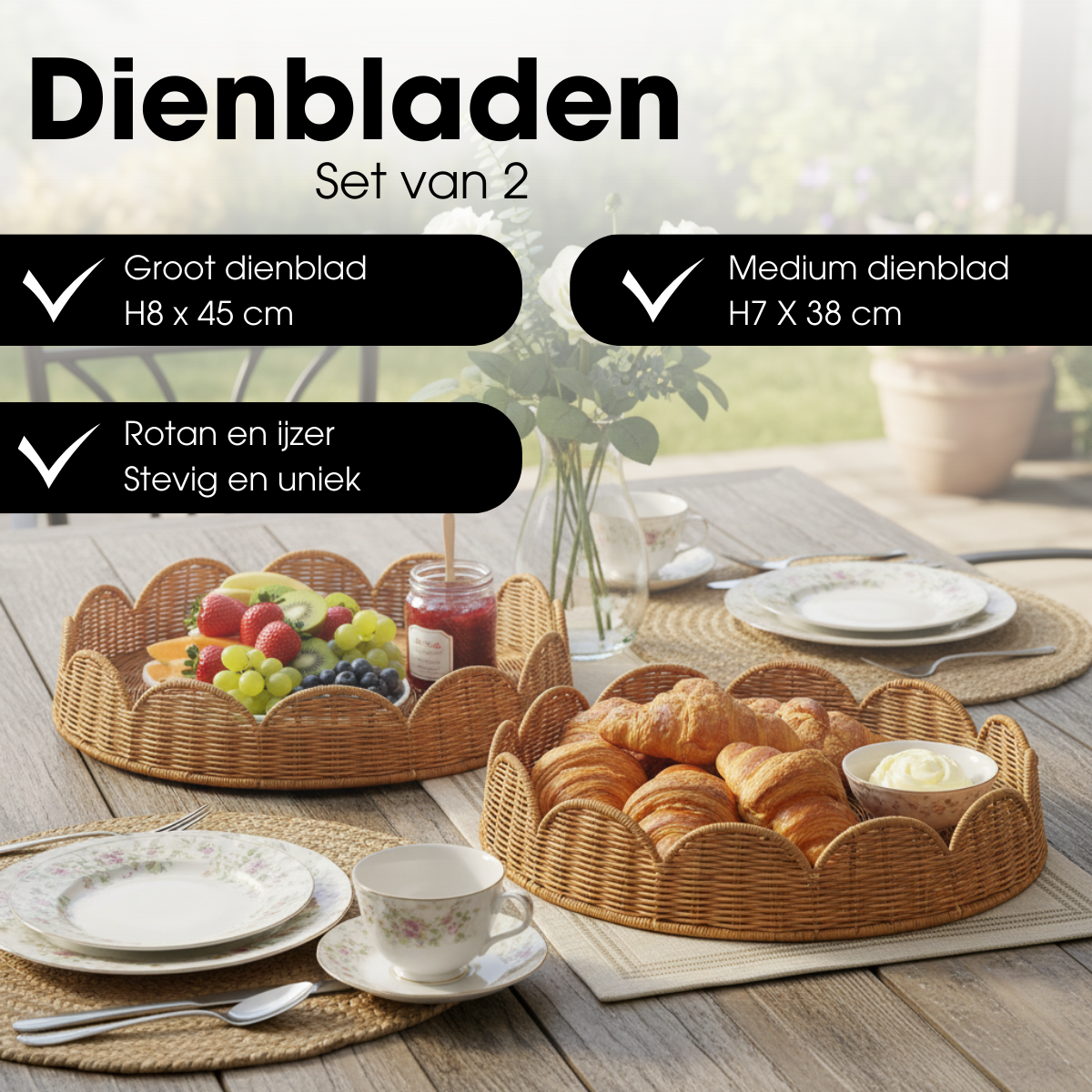 Eleta dienbladen set van 2, Ø38 en Ø45 cm
