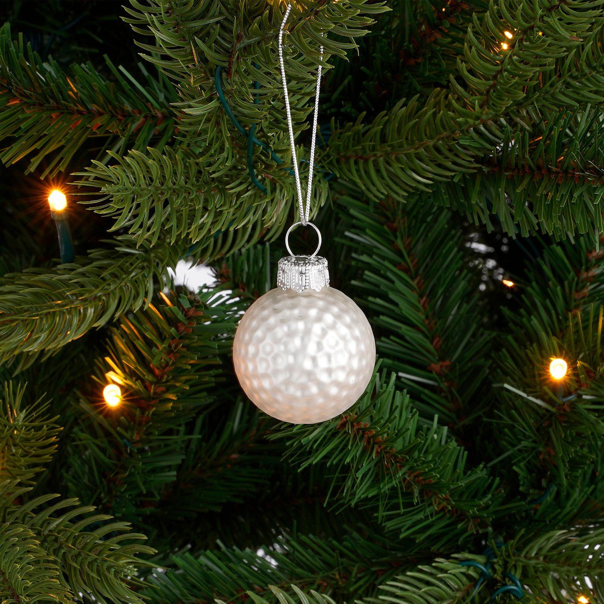 Golfbal kersthanger van glas, wit, 4 cm