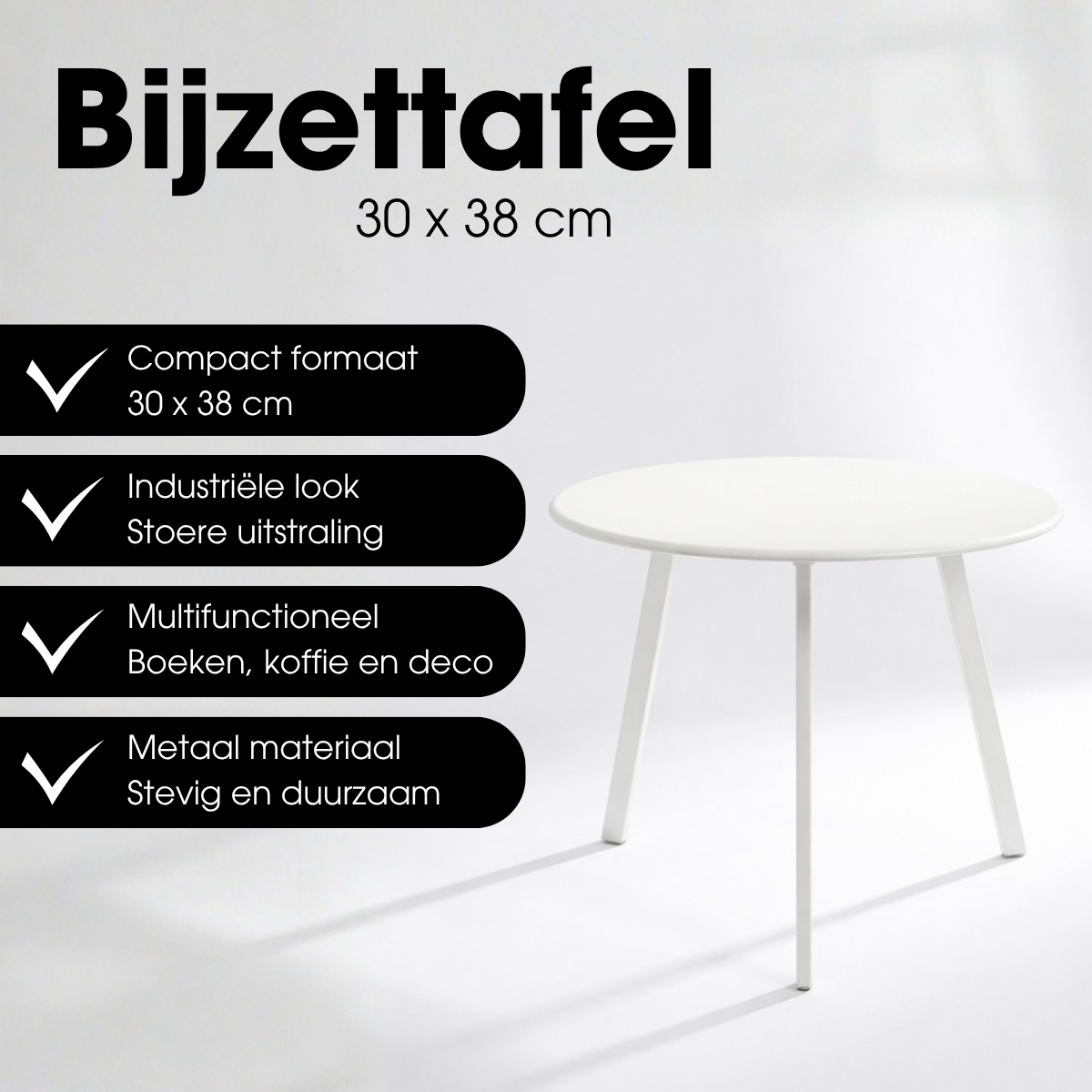 Seattle ronde metalen bijzettafel, wit 38 × 38 × 30 cm