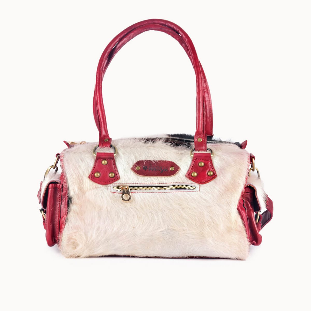 Yasmin leren handtas met koeienvacht, 30 × 15 × 19 cm