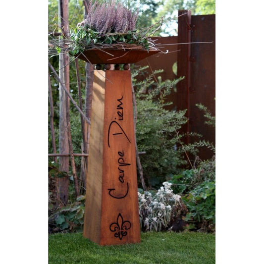 Roestmetalen zuil Carpe Diem, 100 cm